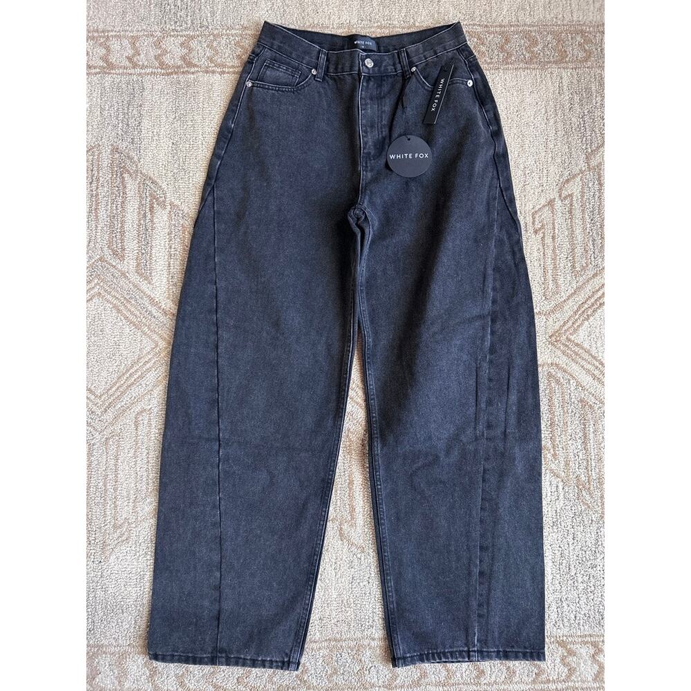 White Fox Barrel Leg Jeans Washed Black High Rise Wide Leg Denim NWT Women M